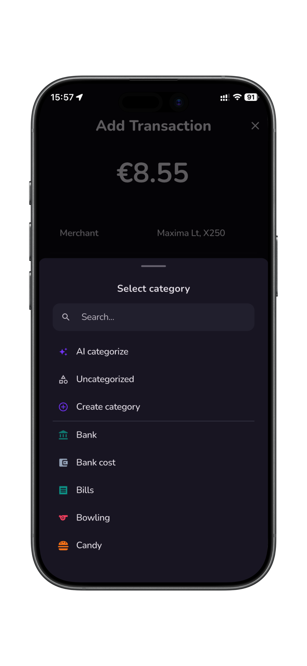 BudgetGo AI categorization screen
