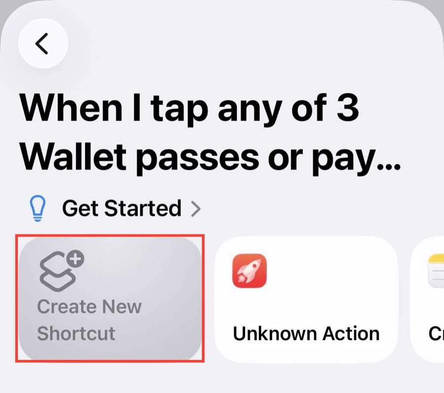 Creating a new blank shortcut for the automation