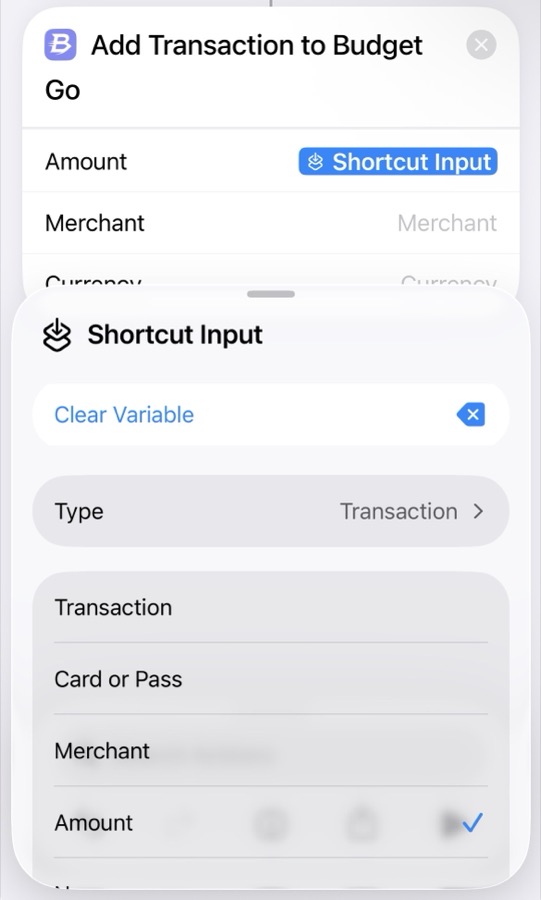 Choosing Amount from the Shortcut Input