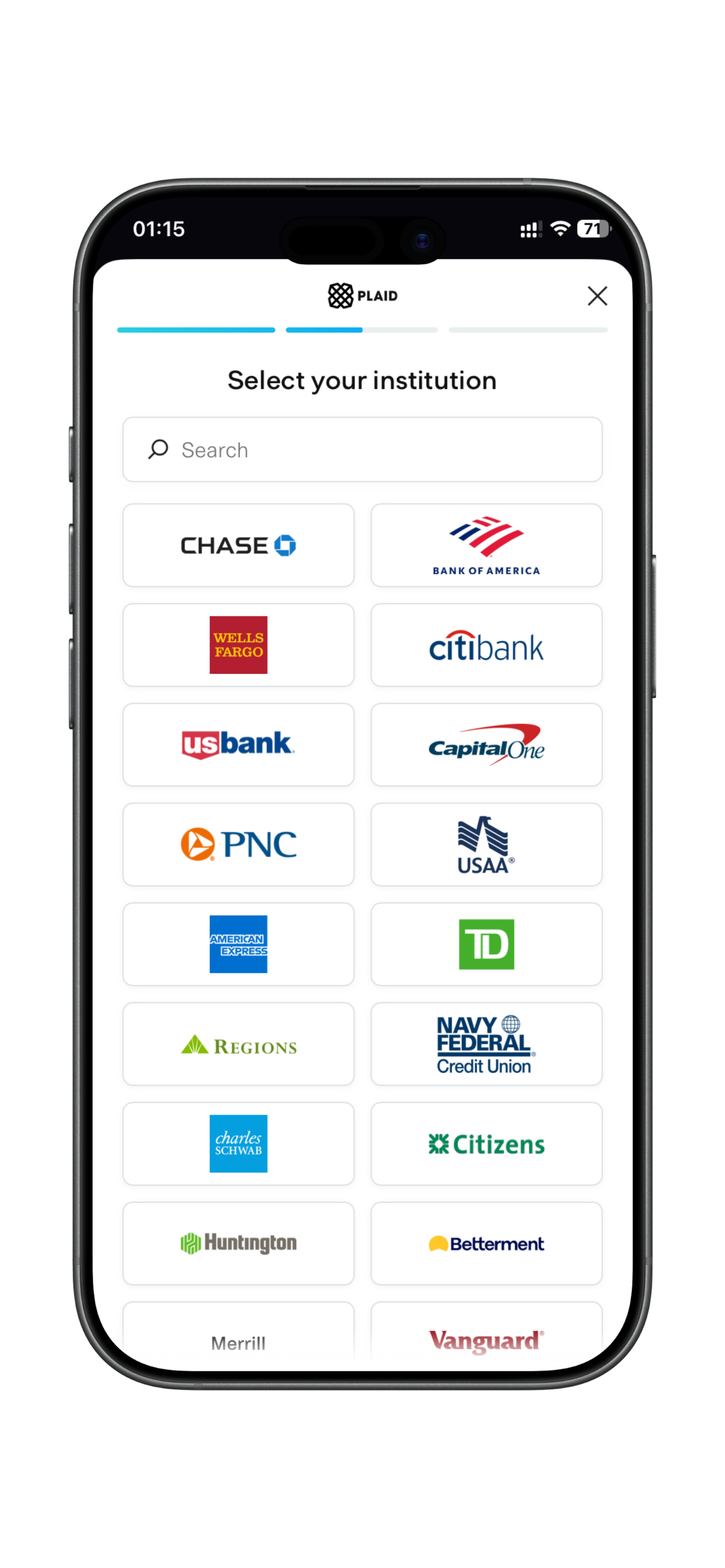 BudgetGo bank connection screen