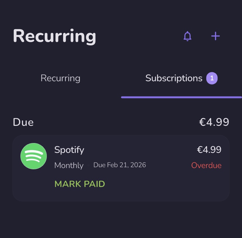 Recurring expenses screen