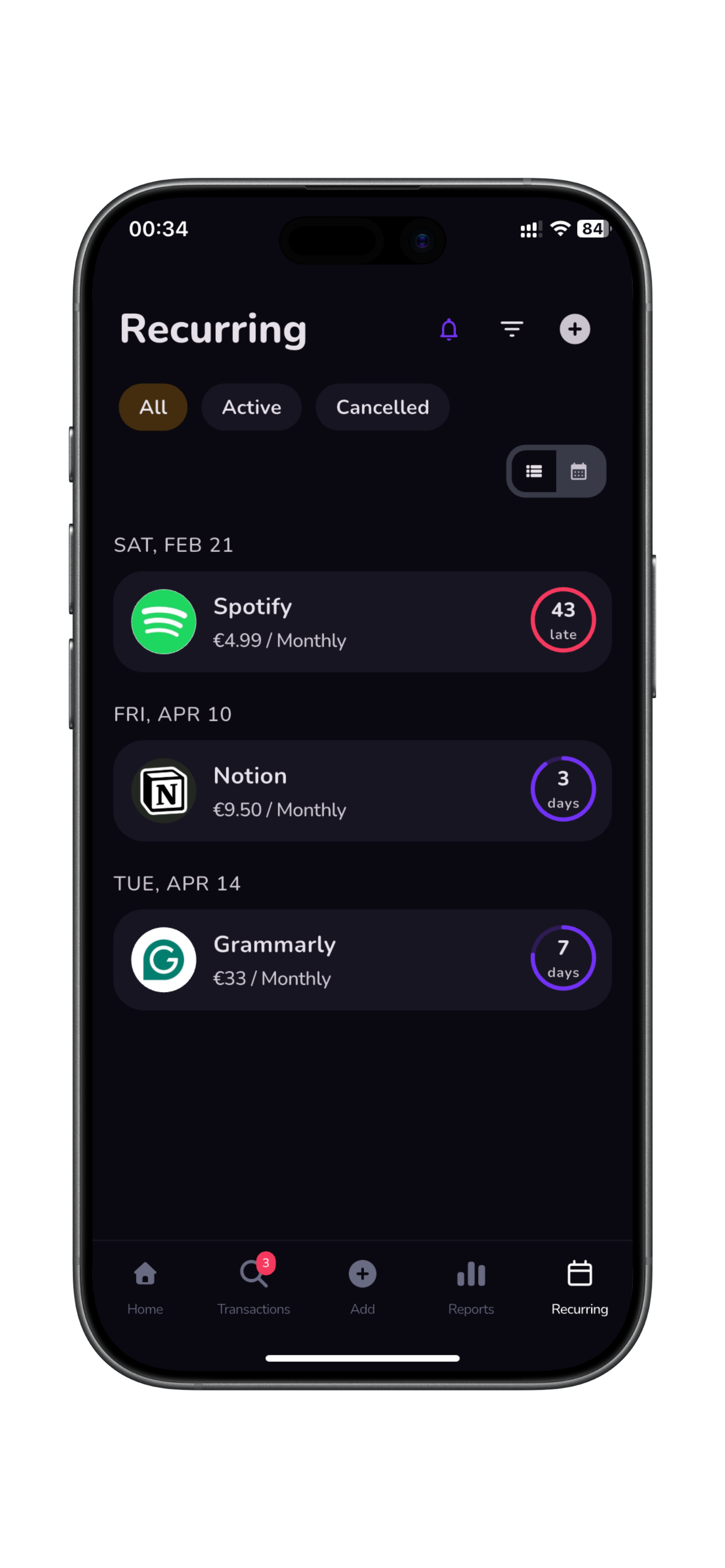 BudgetGo recurring spending preview