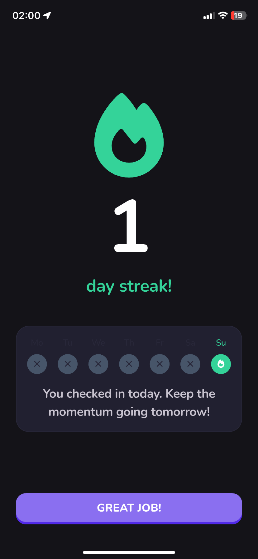 Streak and habit tracking screen